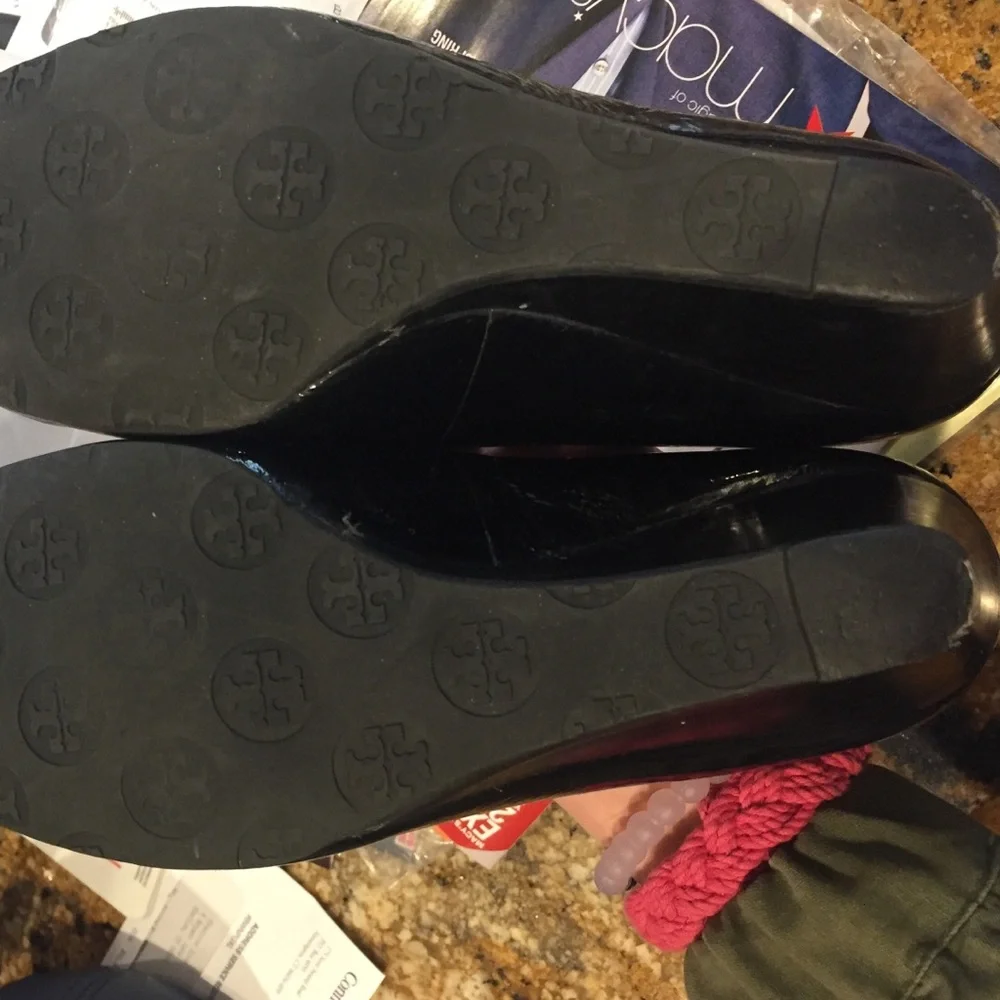 Tory Burch Black Logo Wedge Flats